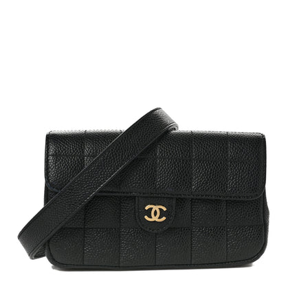 Chanel Caviar Chocolate Bar Quilted Flap Waist Belt Bag 90 36 Black 1 of 8