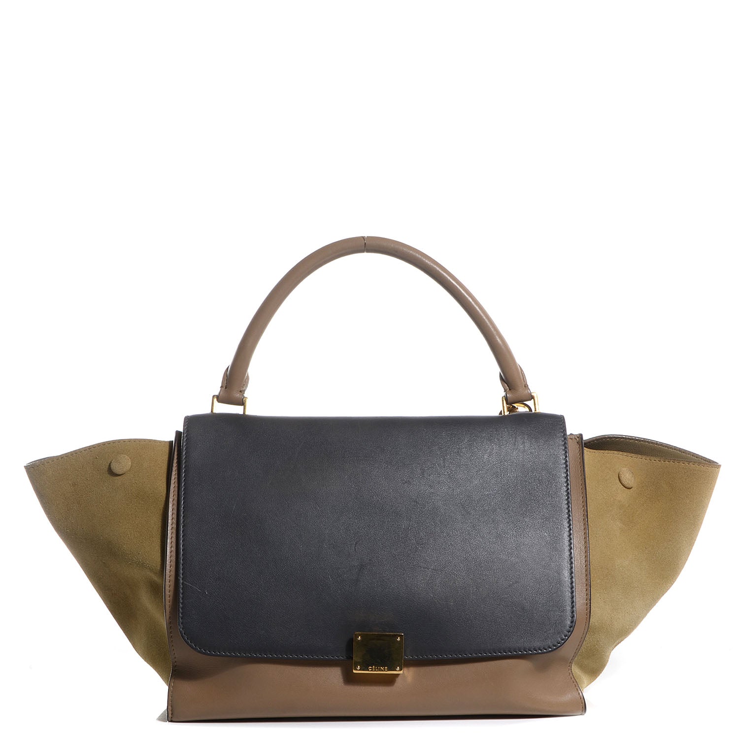 Celine Calfskin Suede Medium Tri-Color Trapeze Olive 1 of 9