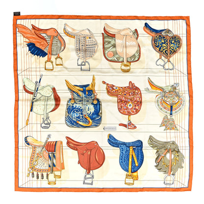Hermes Silk Tous En Selle Scarf Orange Cjit Creme 1 of 4