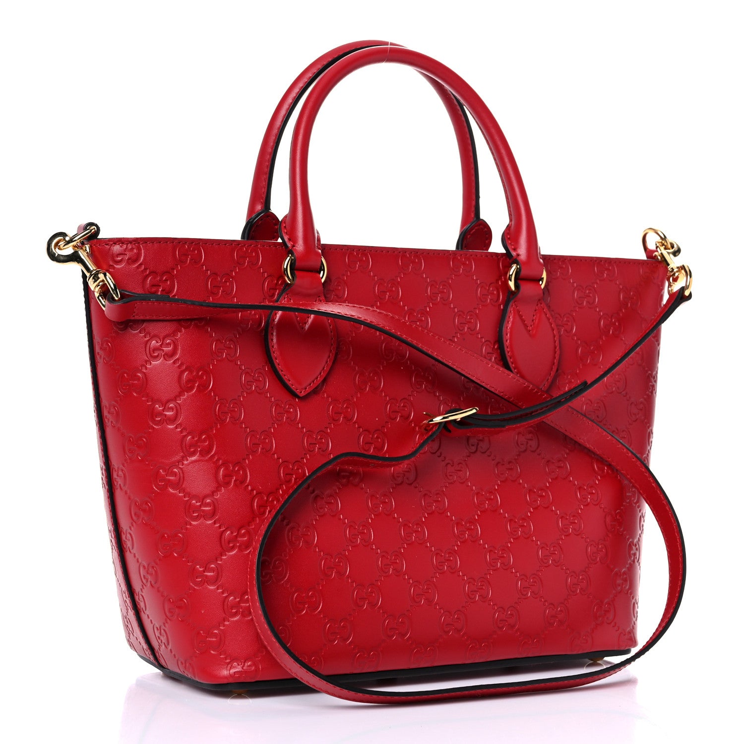 Gucci Guccissima Small Zippered Bucket Tote Hibiscus Red 3 of 20