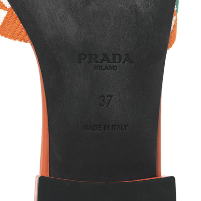 Prada Jacquard Trianglolo Symbole Ibiscus Metal Triangle Logo Embroidered 10mm Slide Sandals 37 Arancio White 6 of 7