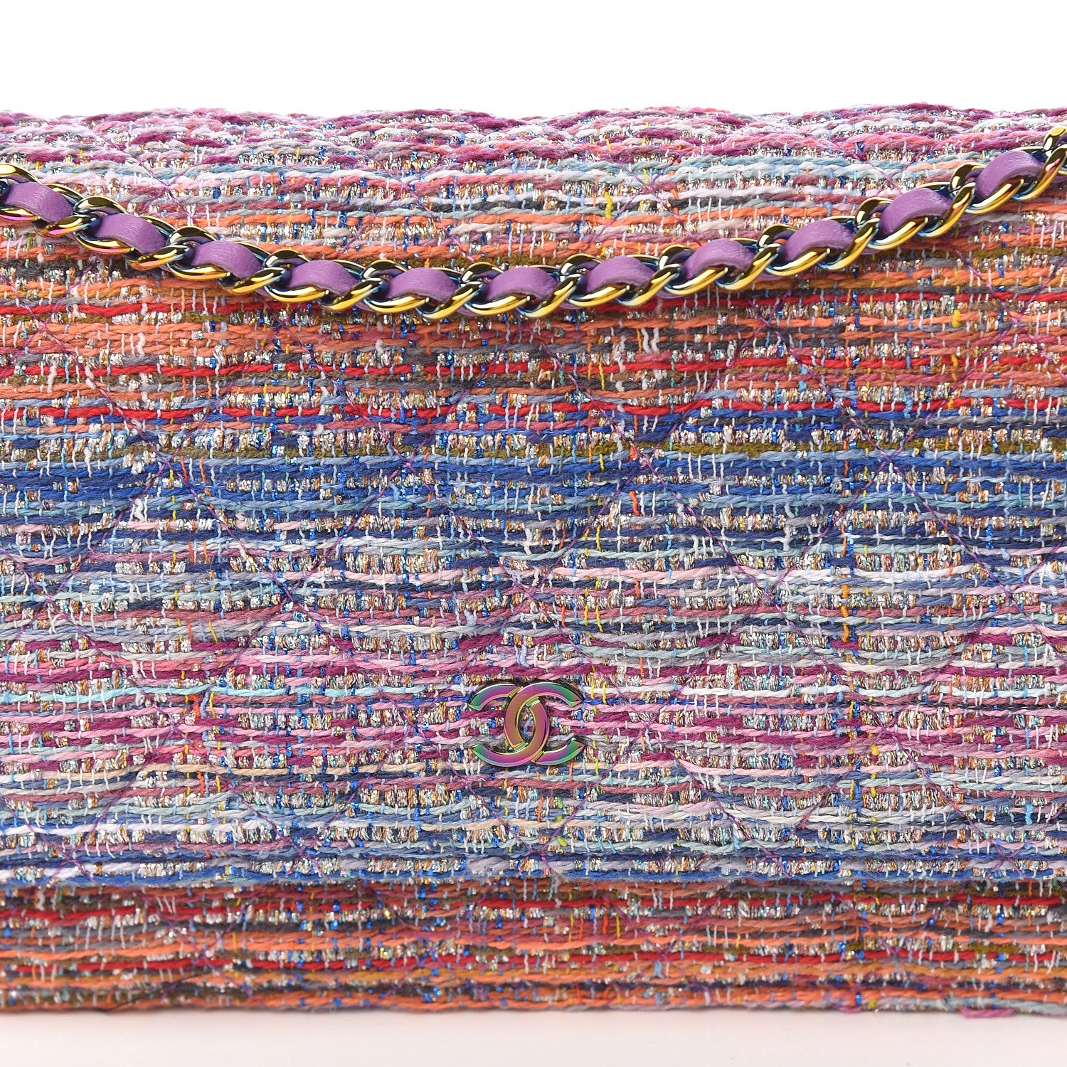 Chanel Tweed Iridescent Wallet On Chain WOC Purple 11 of 12