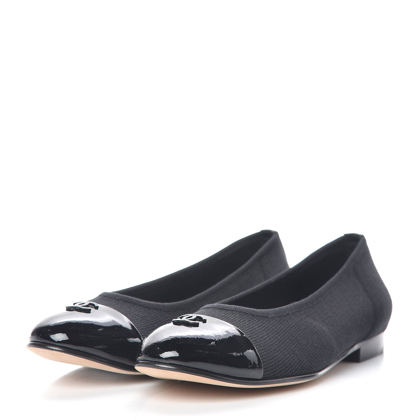 Fabric Patent CC Cap Toe Ballerina Flats 37 Navy Black