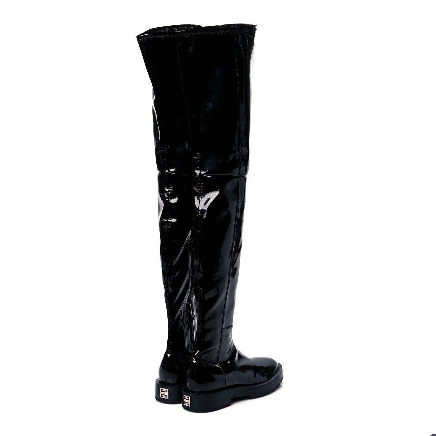 Givenchy Patent Square Flat Over The Knee Boots 7.5 Black 4 of 9