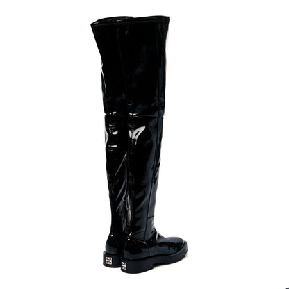 Givenchy Patent Square Flat Over The Knee Boots 7.5 Black 4 of 9