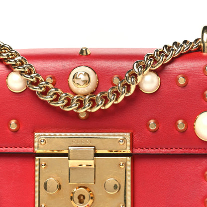 Gucci Calfskin Studded Small Padlock Shoulder Bag Hibiscus Red 8 of 10