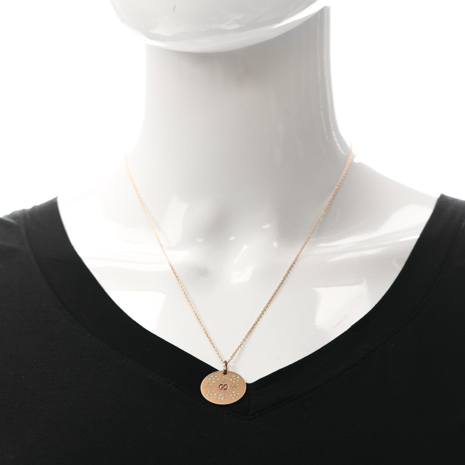 Gucci 18K Rose Gold Enamel Icon Blooms Necklace White 2 of 7