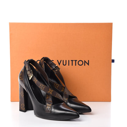 Louis Vuitton Calfskin Monogram Matchmake Cross Pumps 37.5 Black 14 of 14