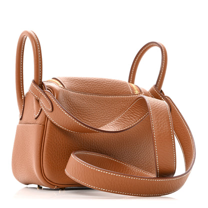 Hermes Taurillon Clemence Mini Lindy 20 Gold 3 of 13