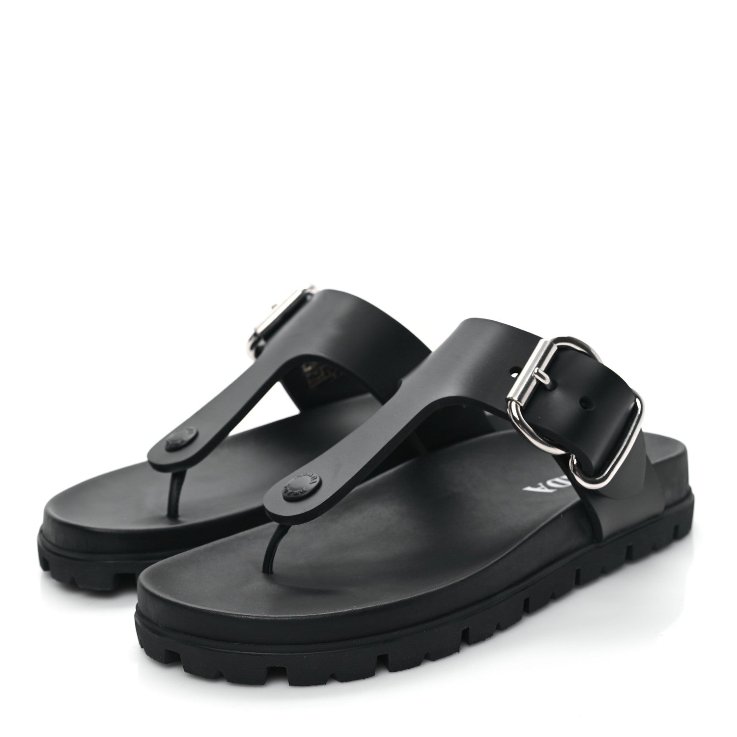 Prada EVA Rubber Buckled Lug Sole 20mm Thong Sandals 38 Black 3 of 10