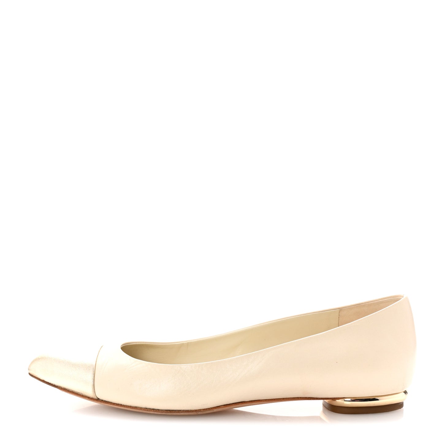 Lambskin Coco Line Pointed Toe Ballerina Flats 36 Light Beige Gold