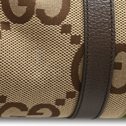 Gucci Monogram Jumbo GG Textured Dollar Calfskin Web Medium Duffle Bag Camel Ebony 12 of 12
