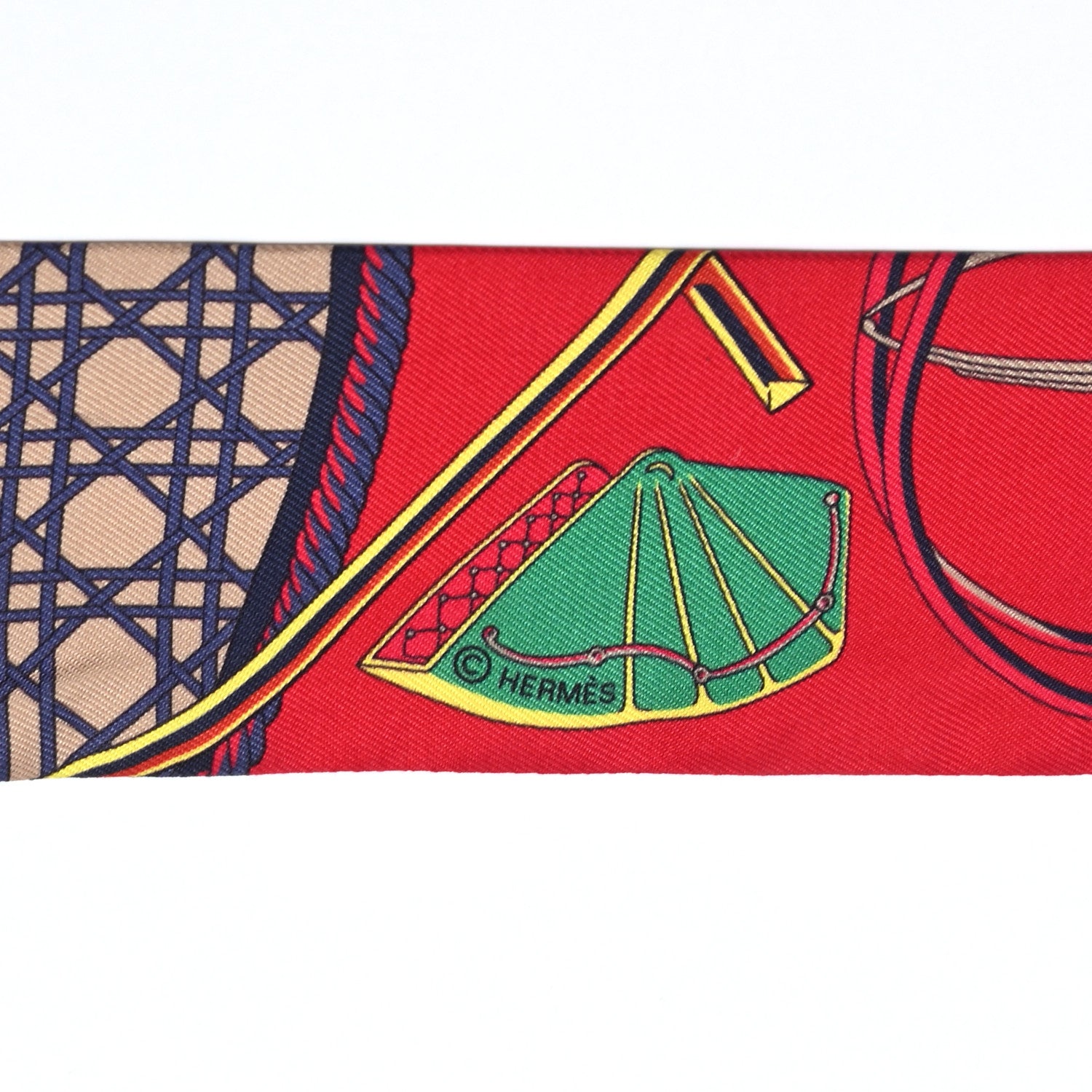 Hermes Silk Les Voitures A Transformation Twilly Rouge Bleu Gris 3 of 4