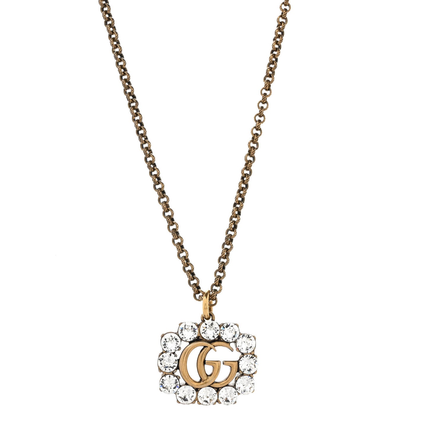 Crystal Embellished Double G Necklace Aged Gold