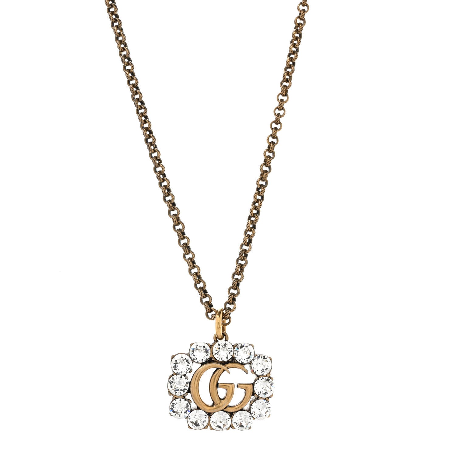 Gucci Crystal Embellished Double G Necklace Aged Gold 1 of 5