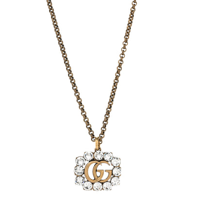 Gucci Crystal Embellished Double G Necklace Aged Gold 1 of 5