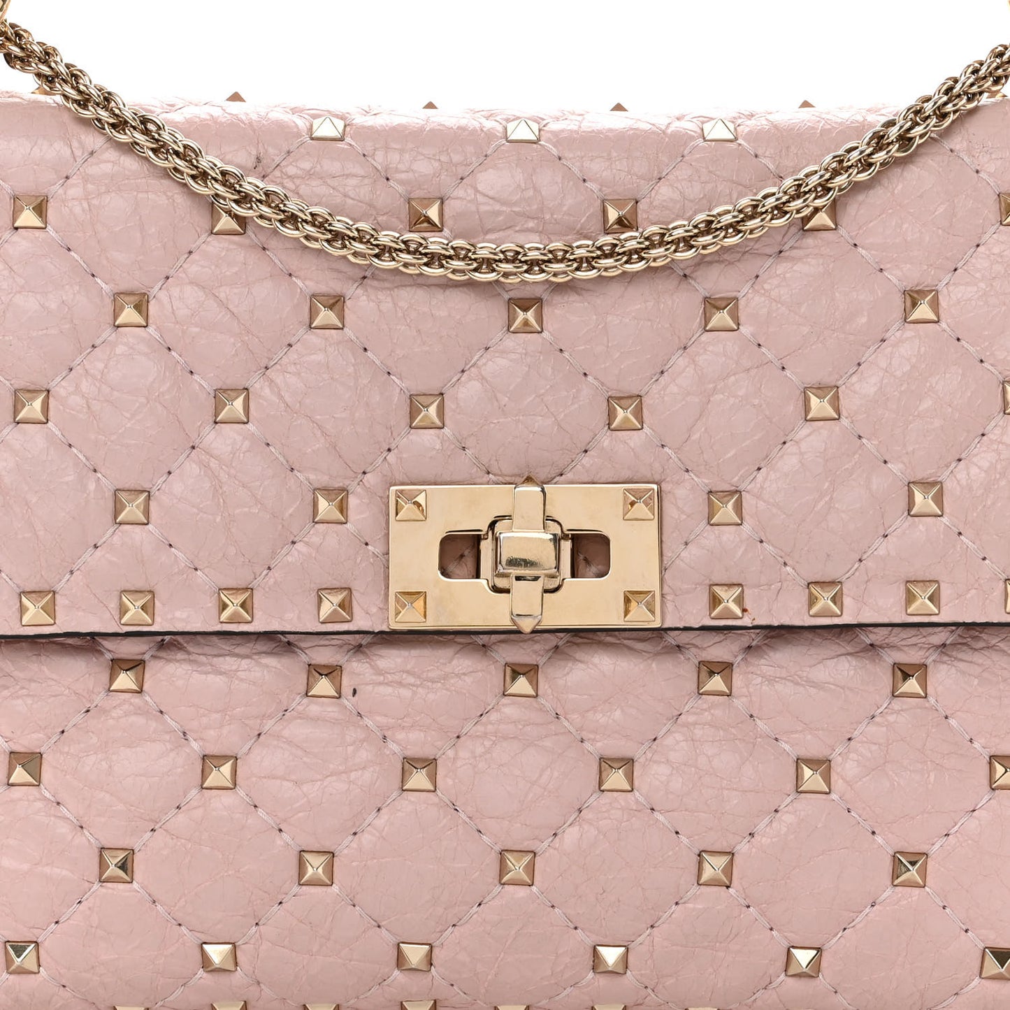 Craquele Nappa Medium Rockstud Spike Shoulder Bag Water Rose