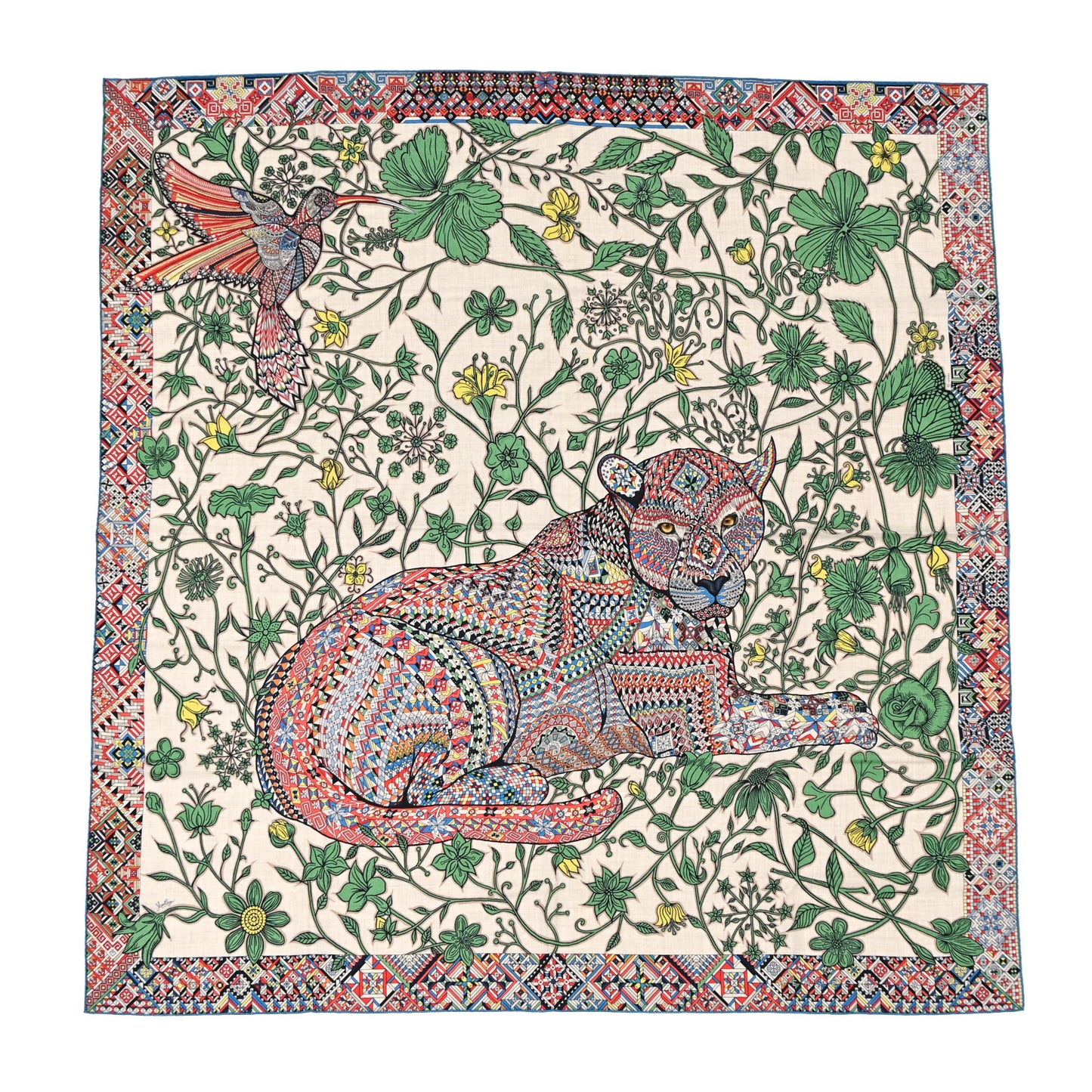 Cashmere Silk Le Jaguar Et Le Colibri Shawl 140