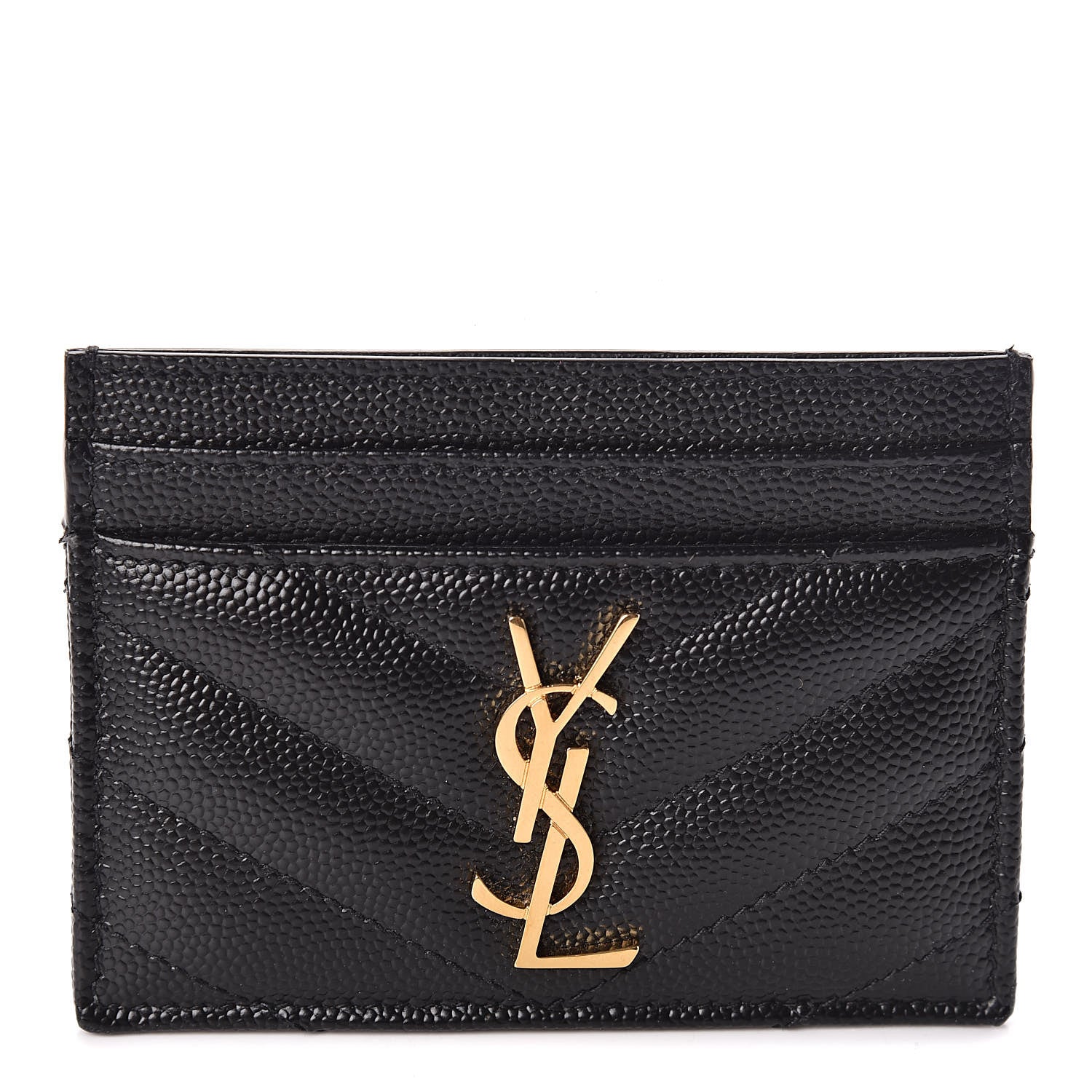 Saint Laurent Grain De Poudre Matelasse Chevron Monogram Credit Card Case Black 1 of 8