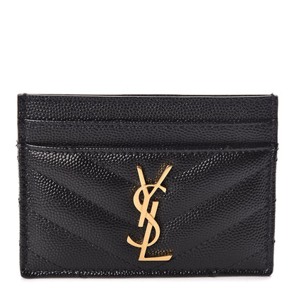 Saint Laurent Grain De Poudre Matelasse Chevron Monogram Credit Card Case Black 1 of 8
