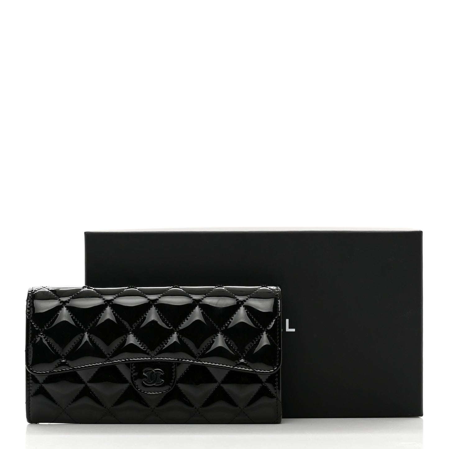 Patent Quilted Large Gusset Flap Wallet So Black