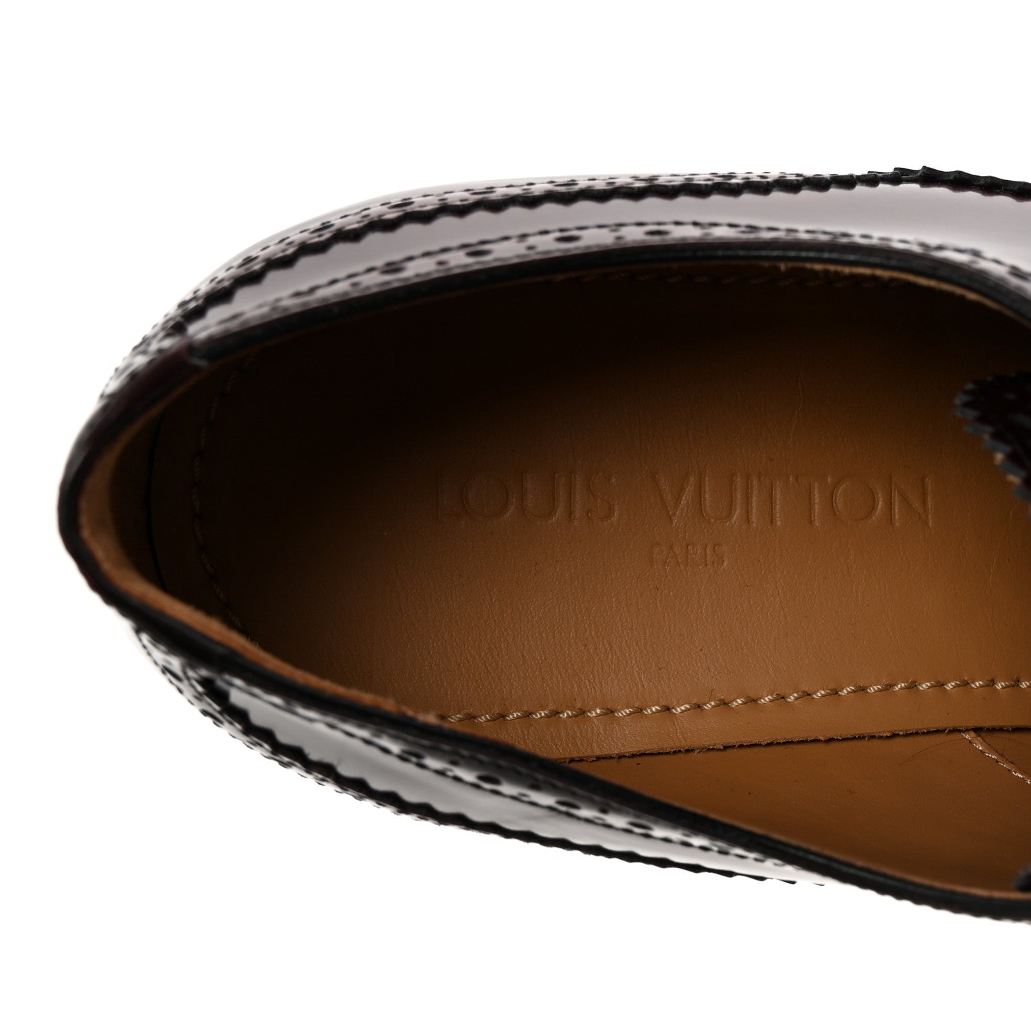 Louis Vuitton Glazed Calfskin Mens Brogue Derby Lace Up Shoes 10 Burgundy 8 of 10