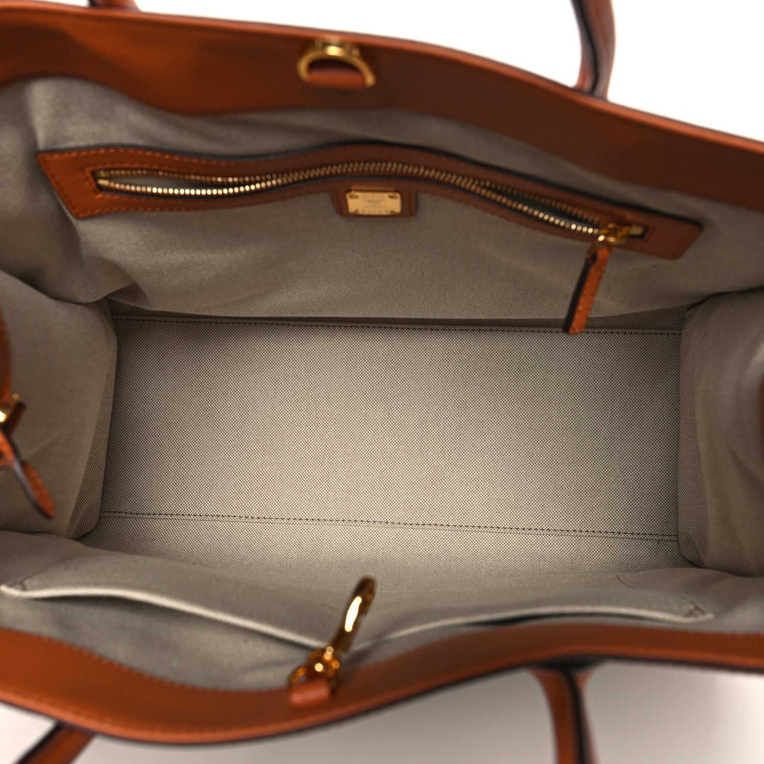 MCM Calfskin Linen Large Munchen Tote Cognac 6 of 12