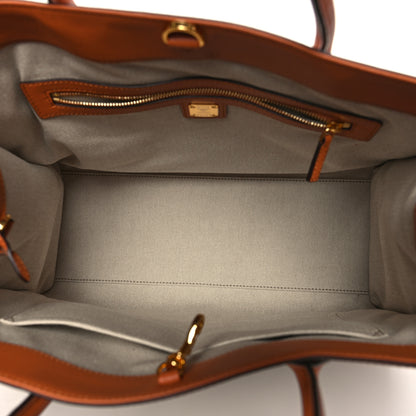 MCM Calfskin Linen Large Munchen Tote Cognac 6 of 12