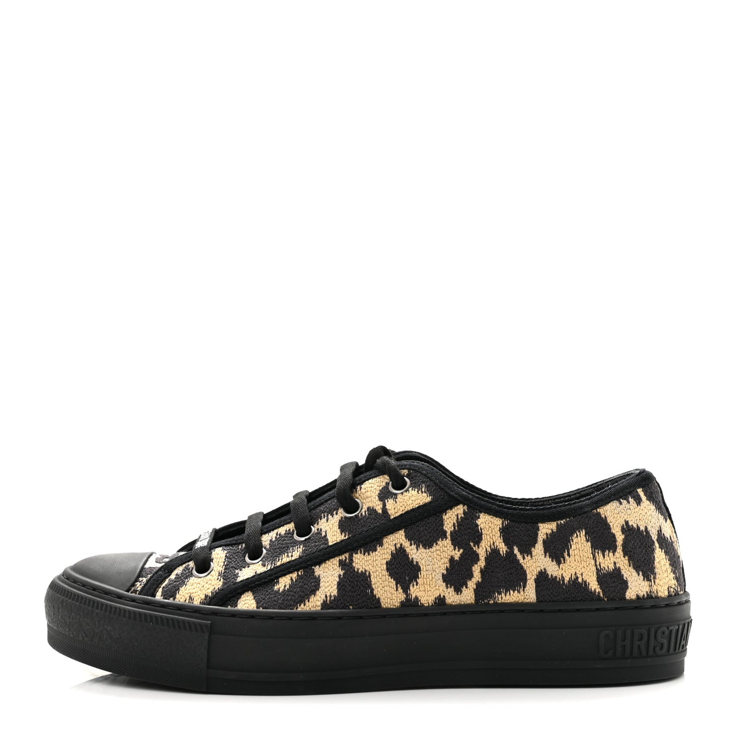 Canvas Leopard Print Embroidered Womens Walk'N'Dior Low Top Sneakers 39.5 Natural