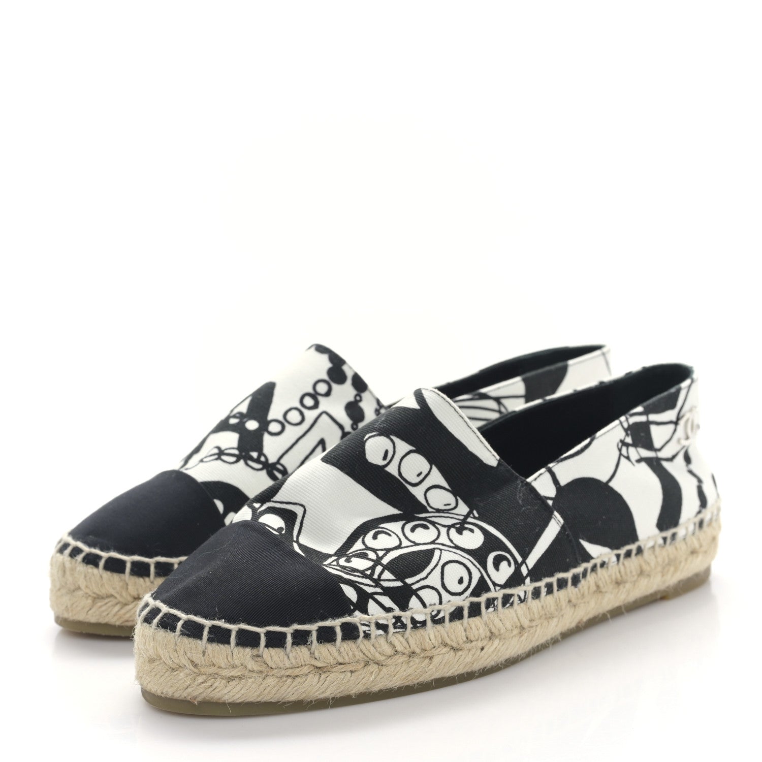 Chanel Printed Canvas Grosgrain 31 Rue Cambon Espadrilles 40 Black White 3 of 8