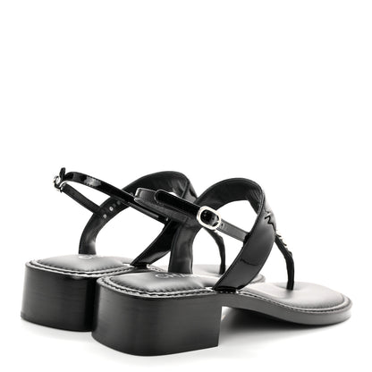 Chanel Lambskin Patent Chain CC Logo Thong Sandals 40 Black 4 of 8