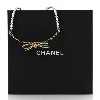 Chanel Pearl Lambskin CC Chain Bow Choker Gold Black White 7 of 7