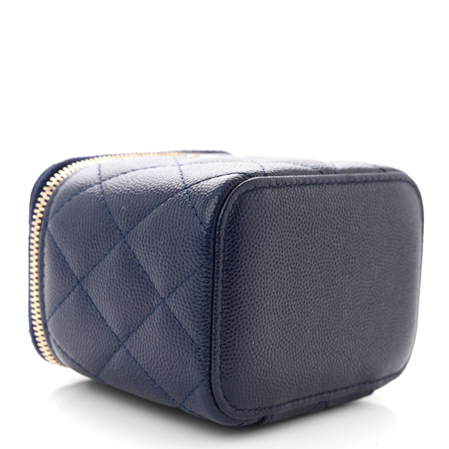 Caviar Quilted Mini Vanity Case With Chain Navy Blue