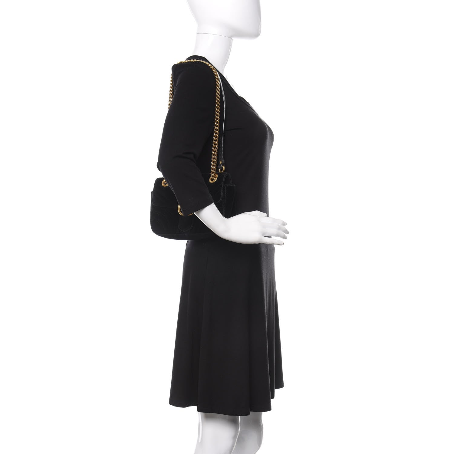 Gucci Velvet Matelasse Mini GG Marmont Shoulder Bag Black 2 of 10
