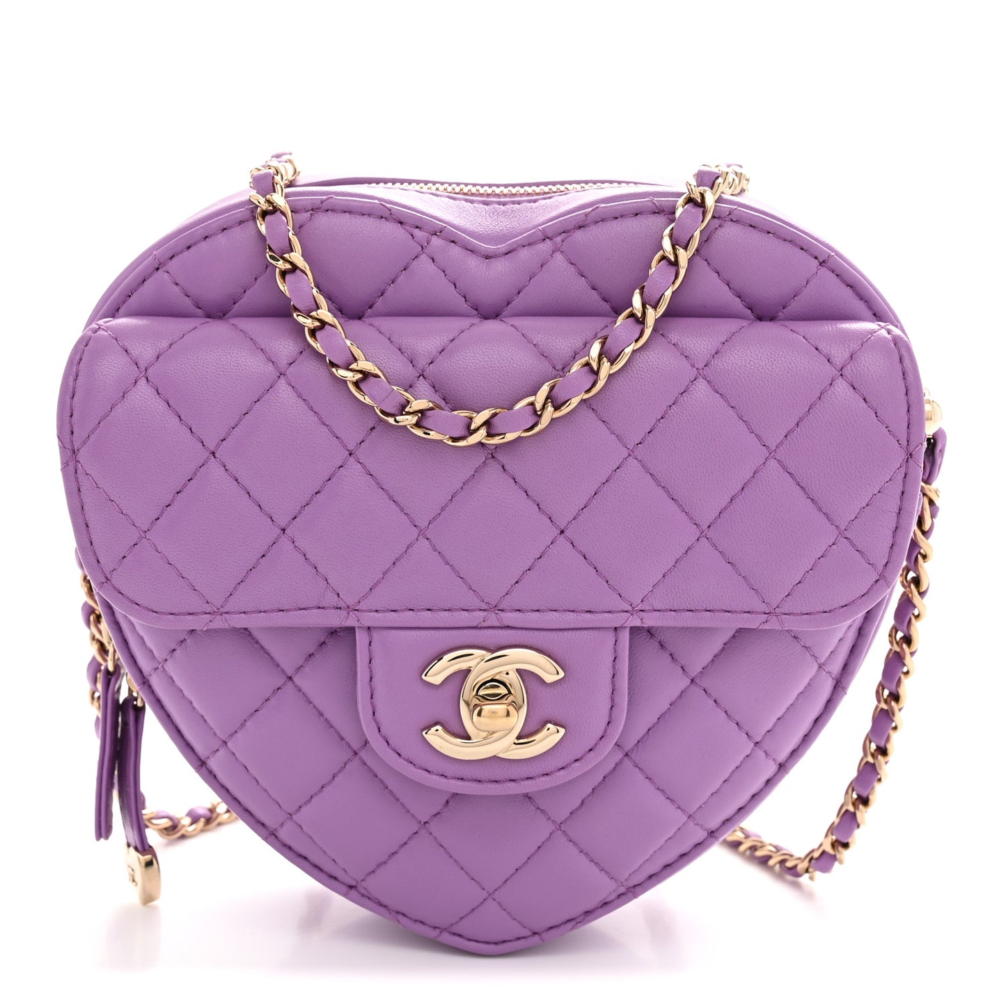 Lambskin Quilted CC In Love Heart Bag Purple