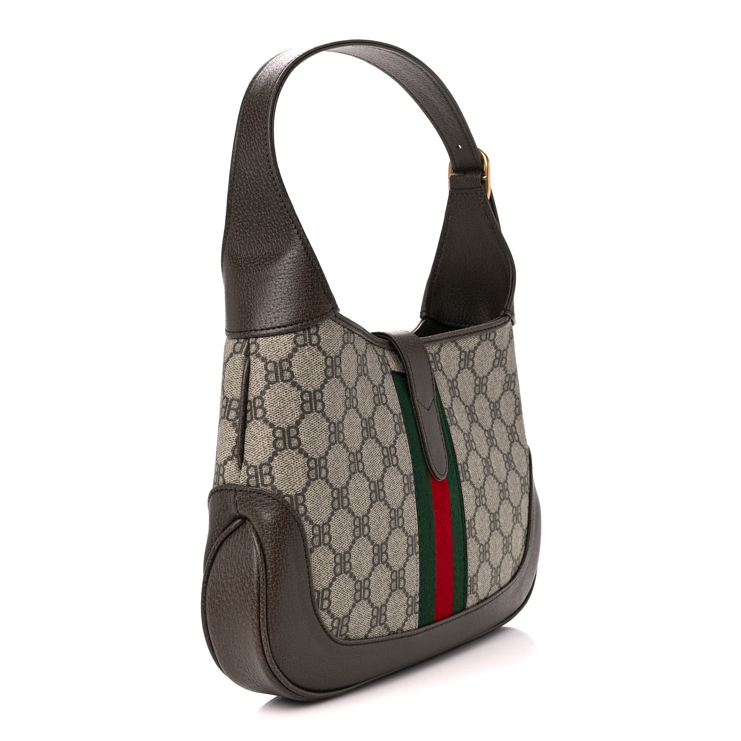 Gucci X BALENCIAGA BB Supreme Monogram Calfskin Web Small Jackie 1961 Hobo Beige Ebony 4 of 12