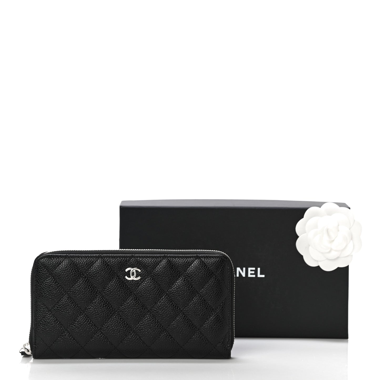 Caviar Quilted Large Gusset Zip Around Wallet Black