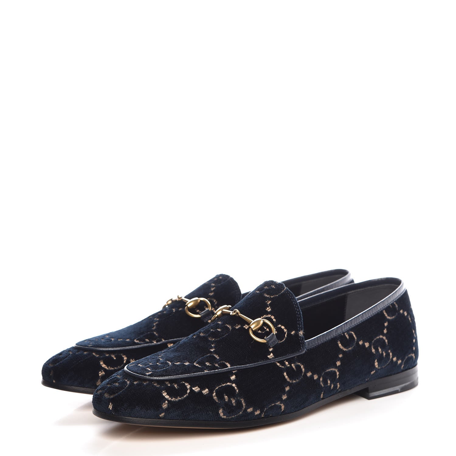 Gucci Velvet GG Monogram Horsebit Womens Jordaan Loafers 40.5 Blue Beige 3 of 9