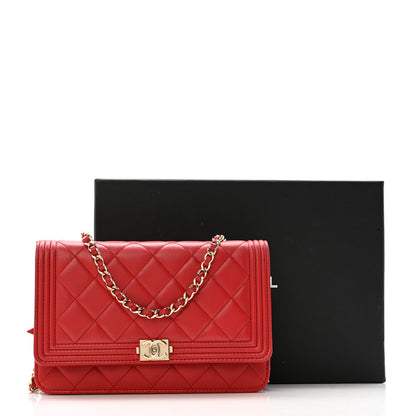 Chanel Lambskin Quilted Boy Wallet On Chain WOC Red 21 of 21