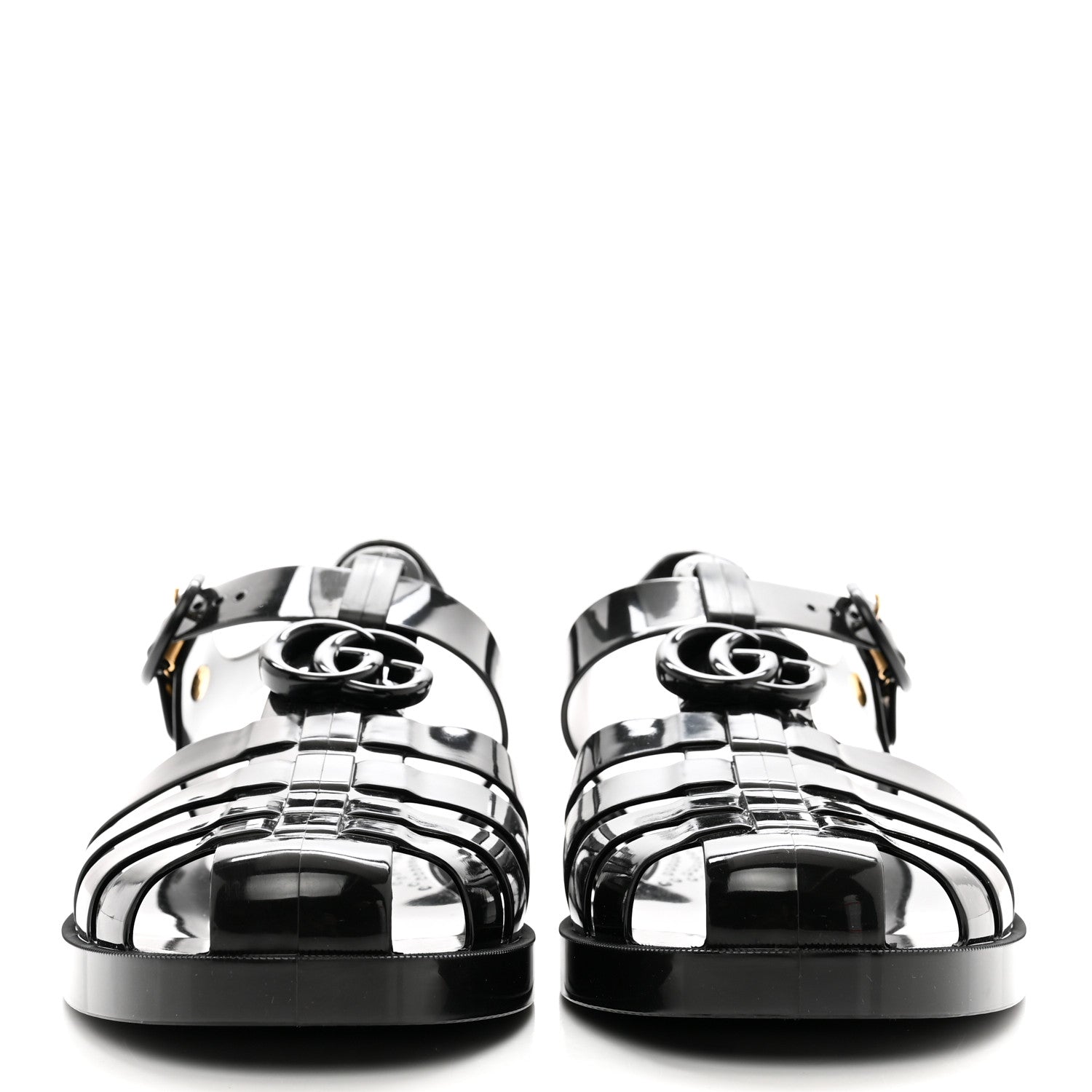 Gucci Shiny Rubber Mens Double G Buckle Strap Sandals 9 Black 2 of 8