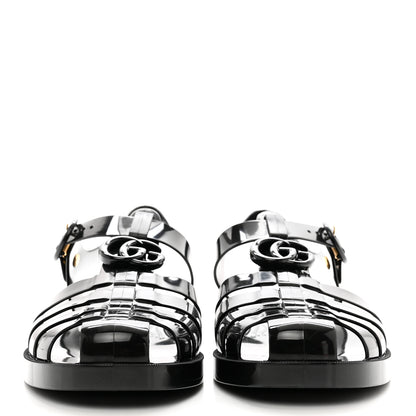 Gucci Shiny Rubber Mens Double G Buckle Strap Sandals 9 Black 2 of 8