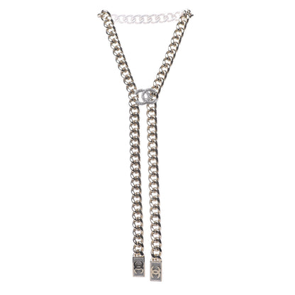 Chanel Chain Link Crystal CC Dog Tag Charm Necklace Gold 3 of 6