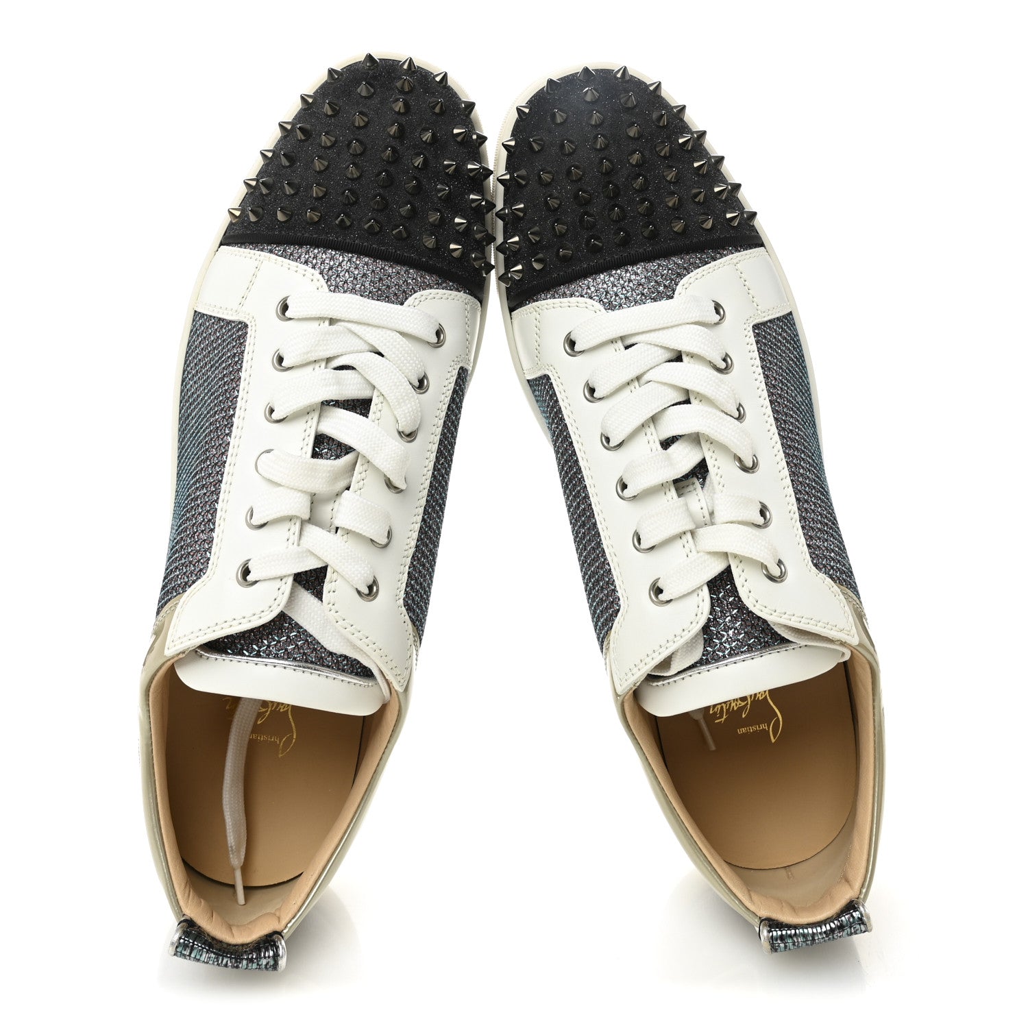 Christian Louboutin Calfskin Mens Louis Junior Spikes Orlato Flat Sneakers 46.5 Blue White 5 of 9