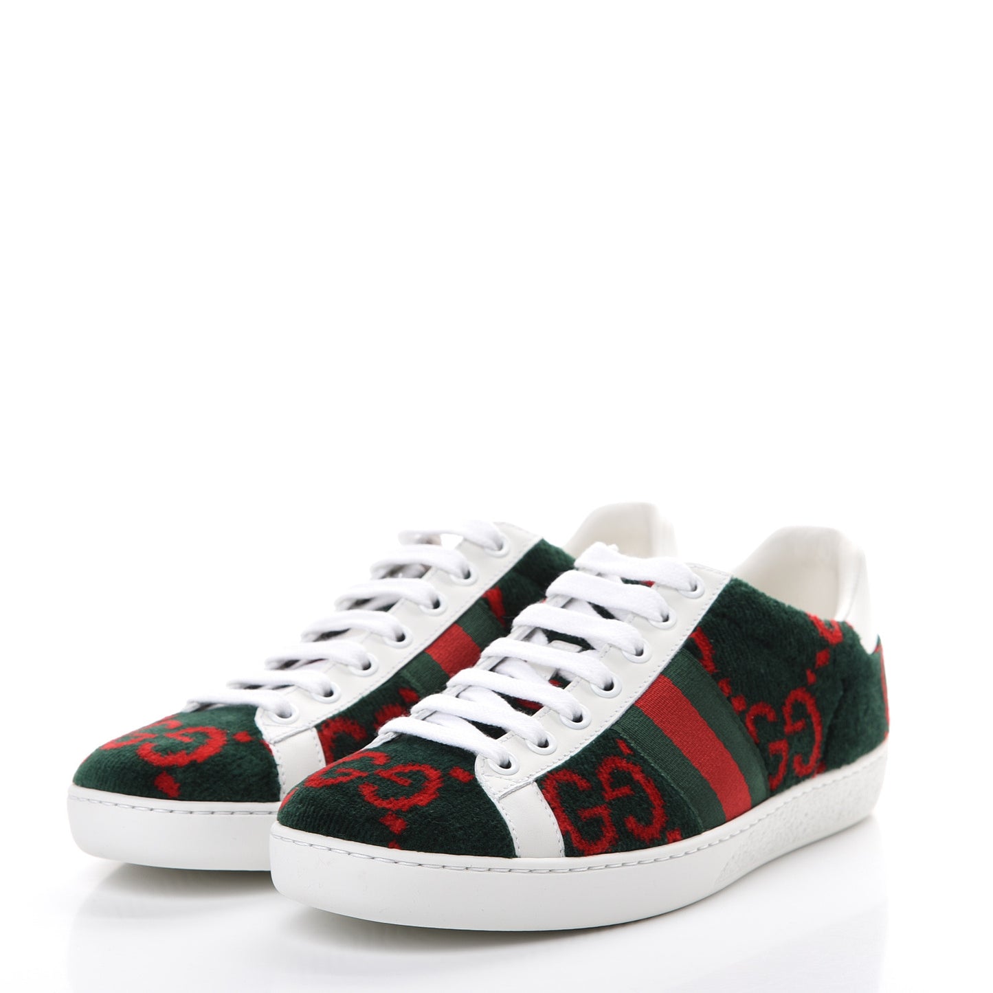 Terry Cloth GG Monogram Web Womens Ace Sneakers 35.5 Green Red