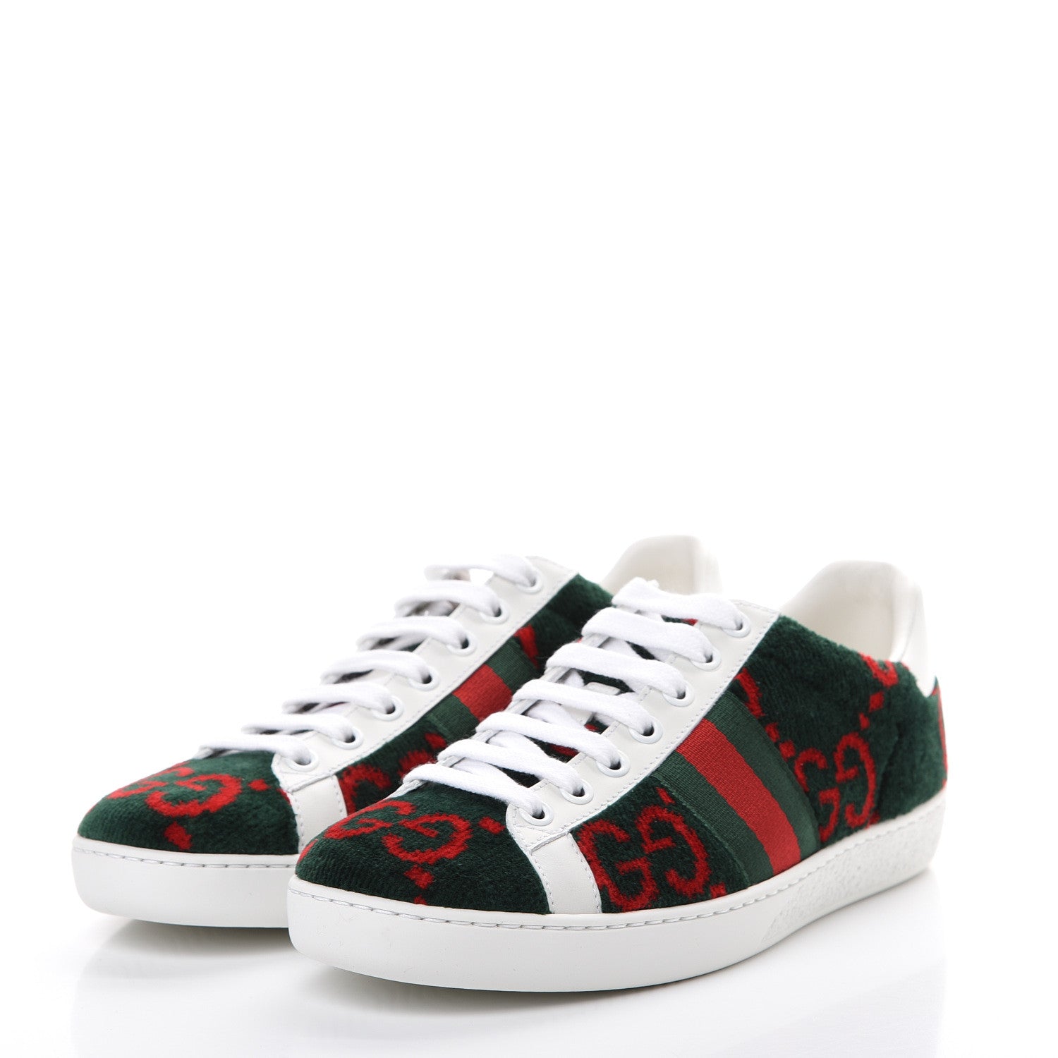 Gucci Terry Cloth GG Monogram Web Womens Ace Sneakers 35.5 Green Red 3 of 8