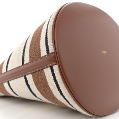 Celine Canvas Smooth Calfskin Logo Bucket 16 Bag Brown Off White Tan 10 of 14