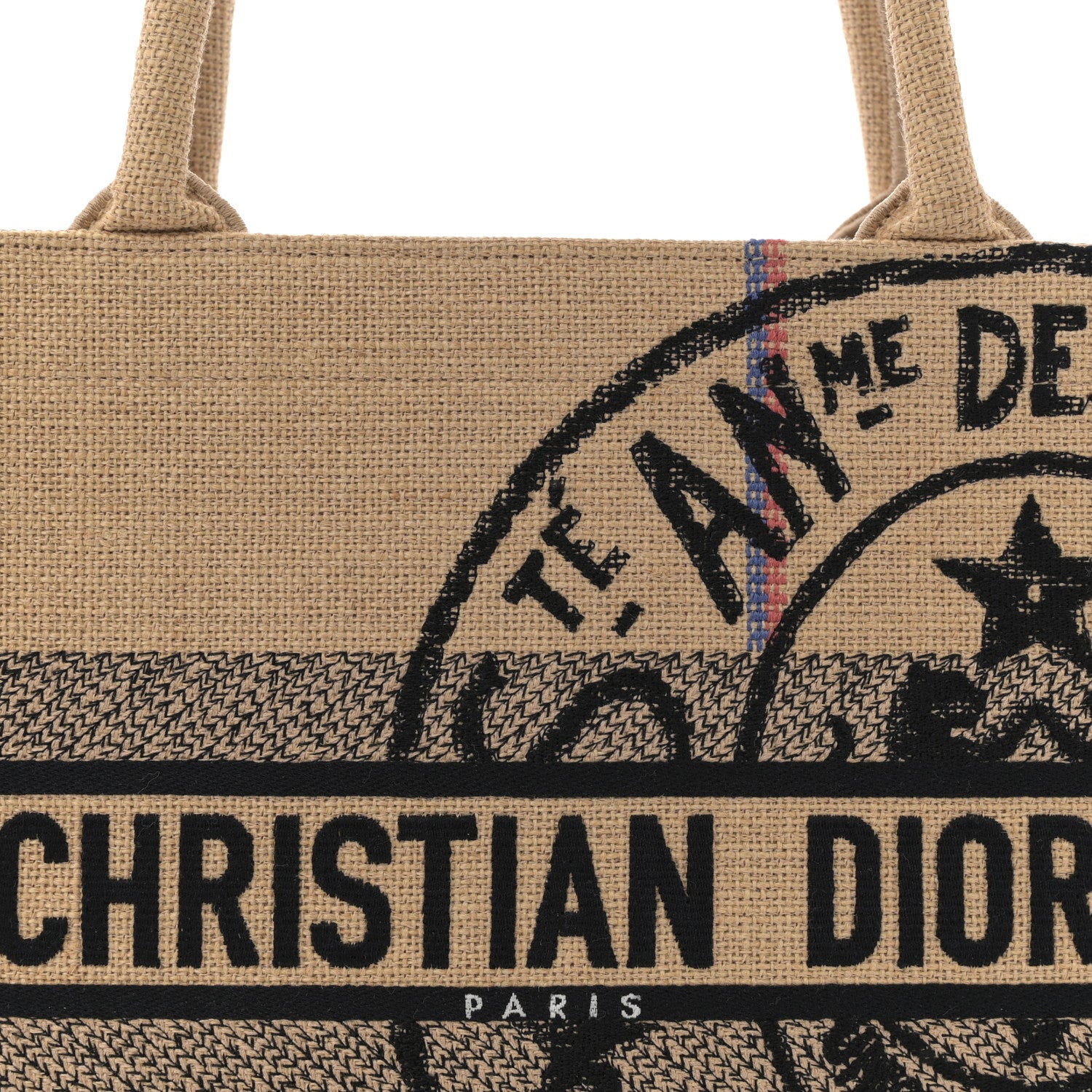 Christian Dior Canvas Jute Embroidered Medium Book Tote Black Beige 8 of 11