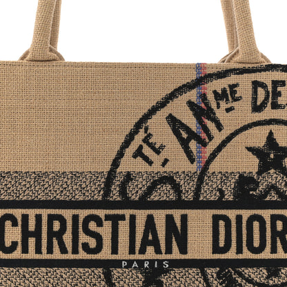 Christian Dior Canvas Jute Embroidered Medium Book Tote Black Beige 8 of 11