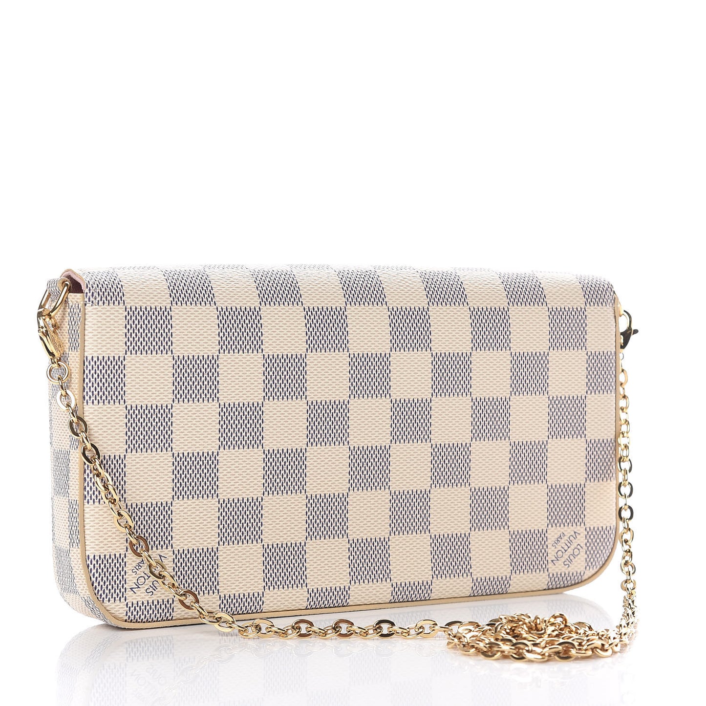 Damier Azur Pochette Felicie Chain Wallet Rose Ballerine