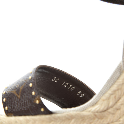 Louis Vuitton Canvas Patent Monogram Coastline Wedge Sandals 39 Beige 9 of 10